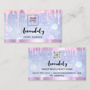 Aesthetician Lash Nails Hair QR Code Logo Pink Blu Business Card