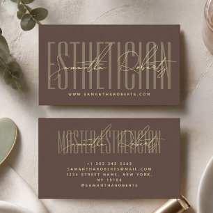 Aesthetician modern typography script brown business card