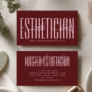 Aesthetician modern typography script red business card
