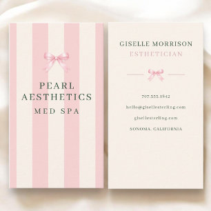 Aesthetician Pink and Green Striped Preppy Bow Business Card