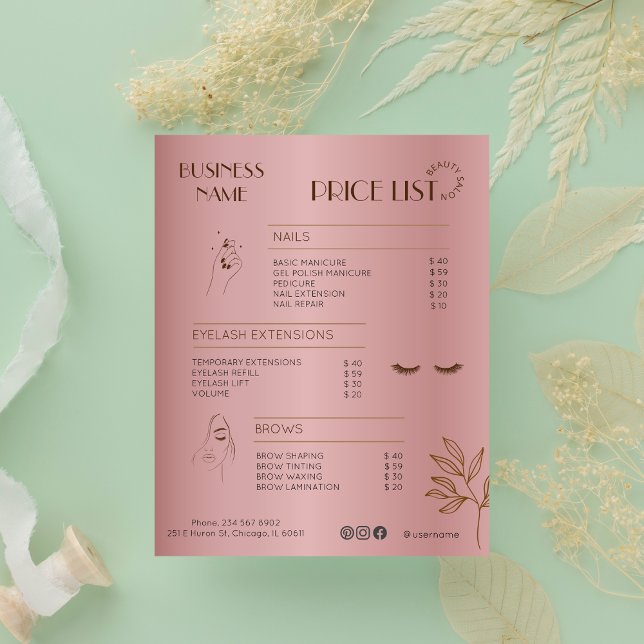 Aesthetician Price List Menu Rose Gold Social Medi (Esthetician Price List Menu Rose Gold Social Media Flyer)