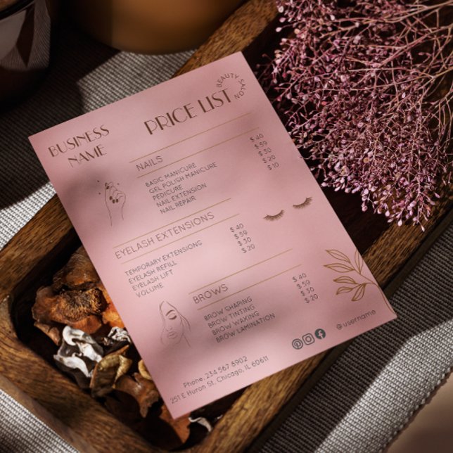 Aesthetician Price List Menu Rose Gold Social Medi (Esthetician Price List Menu Rose Gold Social Media Flyer)