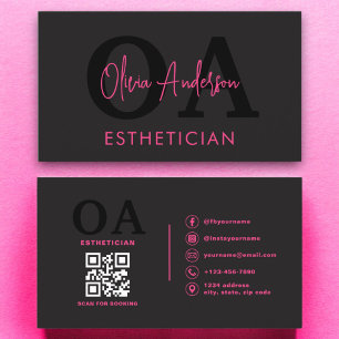 Aesthetician QR Code Hot Pink Black Social Media Business Card