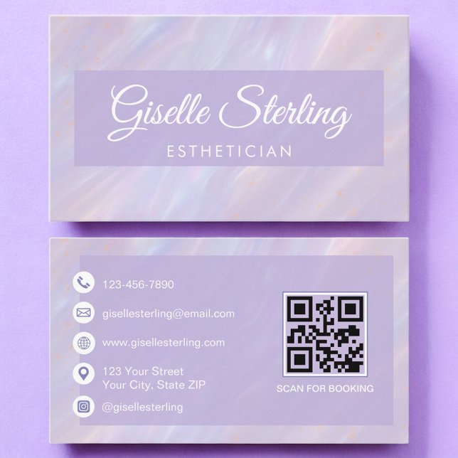 Aesthetician QR Code Iridescent Pastel Opal Business Card (Creator Uploaded)