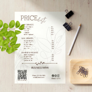 Aesthetician Service Price List Bohemian Scan Me Card
