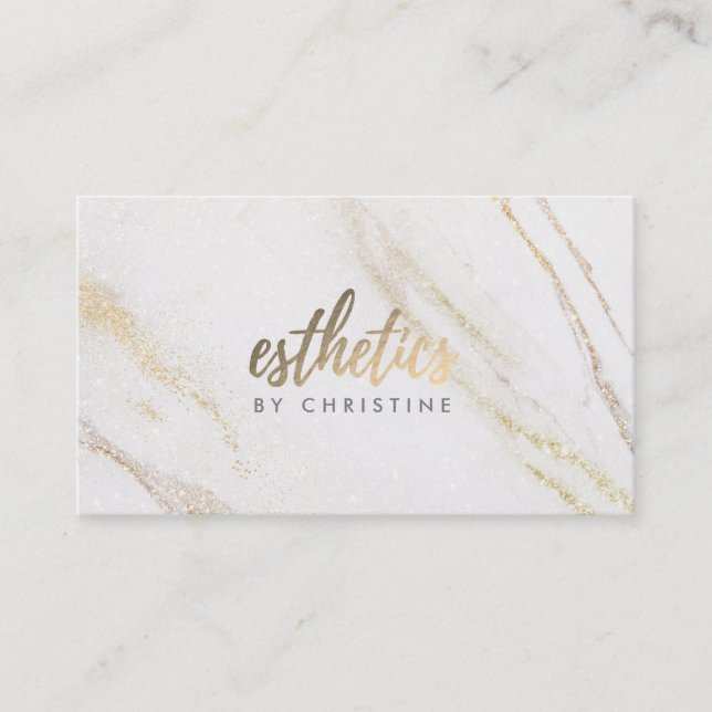 aesthetician white marble background appointment card (Front)