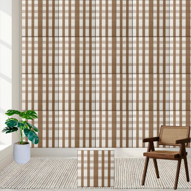 Aesthétique Brown et blanc À damiers Carreaux Moti (Aesthetic Brown and White Checkered Tile Pattern)