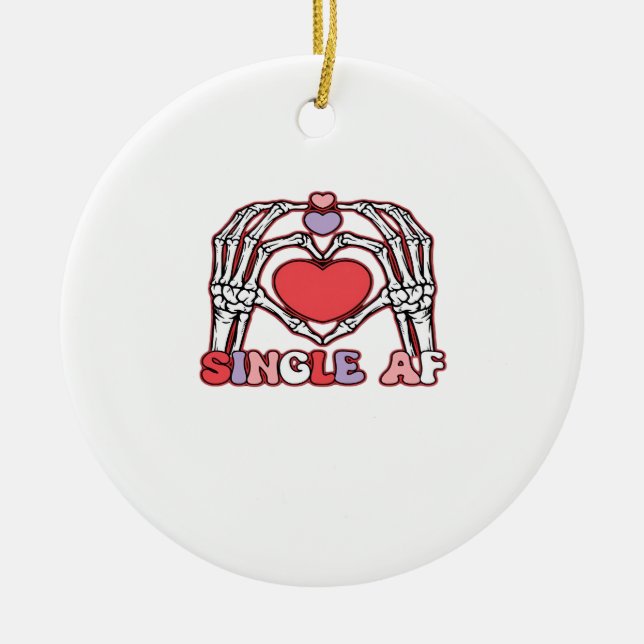Af Skeleton Hands Valentines Day Classic Ceramic Ornament (Front)
