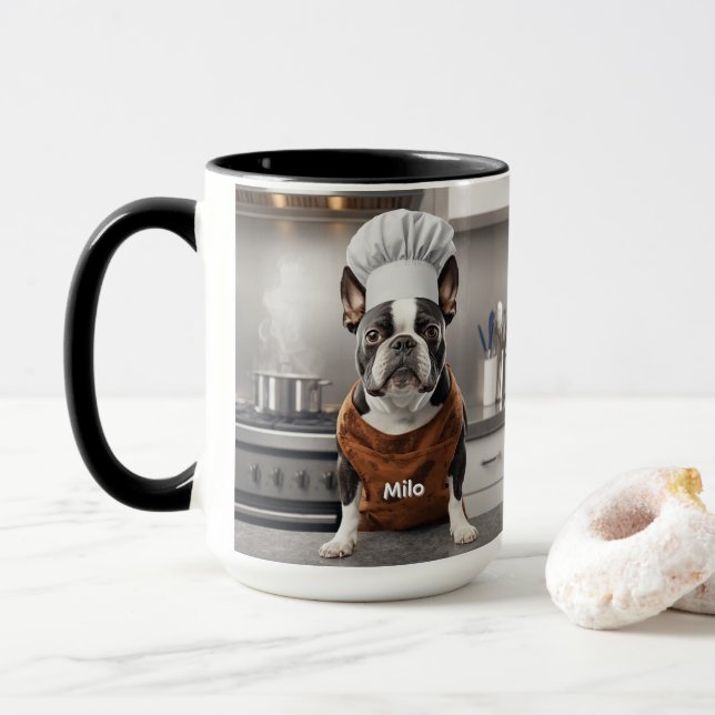 Affectionate Boston Terrier Personalized Mug (With Donut)