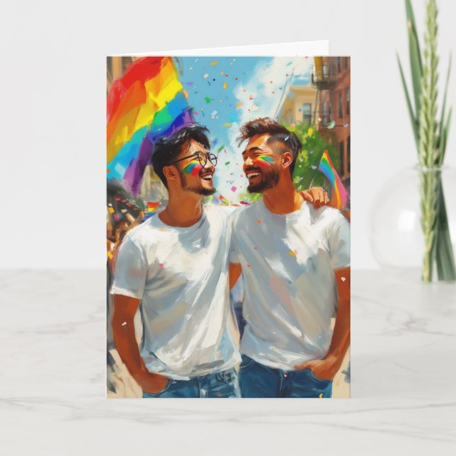 Affectionate Rainbow Couple Card (Front)