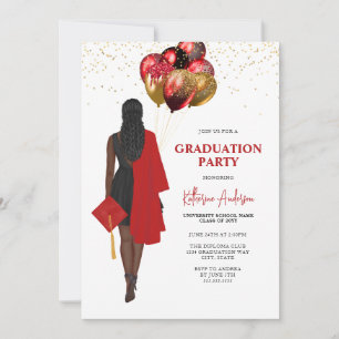 AfFemale Red Graduation Party Invitation