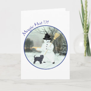 Affenpinscher and Snowman Holiday Card