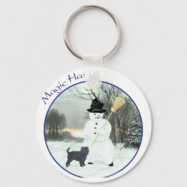 Affenpinscher and Snowman Keychain (Front)