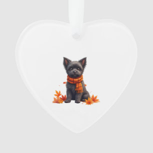 Affenpinscher avec un cœur fait de feuilles d'auto