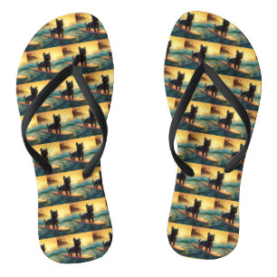Affenpinscher Beach Surfing Painting Flip Flops