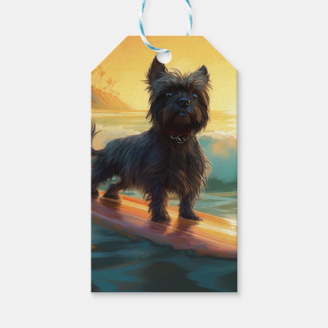 Affenpinscher Beach Surfing Painting Gift Tags (Front)