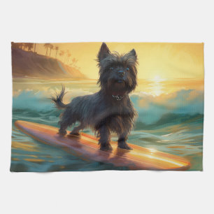 Affenpinscher Beach Surfing Painting Kitchen Towel