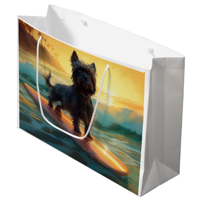 Affenpinscher Beach Surfing Painting Large Gift Bag (Front Angled)