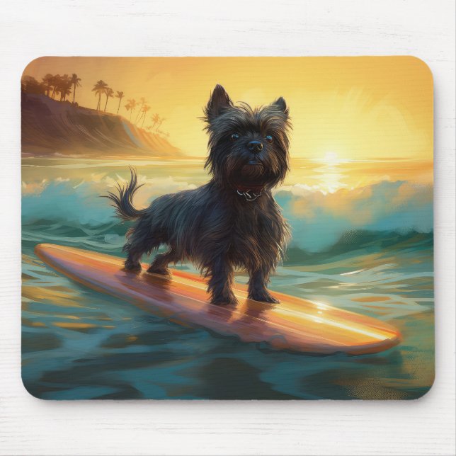 Affenpinscher Beach Surfing Painting Mouse Pad (Front)
