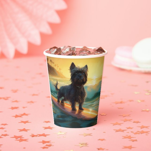 Affenpinscher Beach Surfing Painting Paper Cups (Insitu)