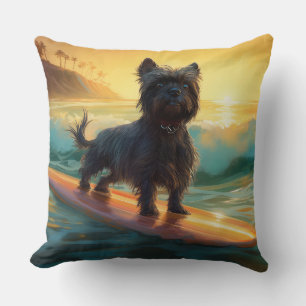 Affenpinscher Beach Surfing Painting Throw Pillow