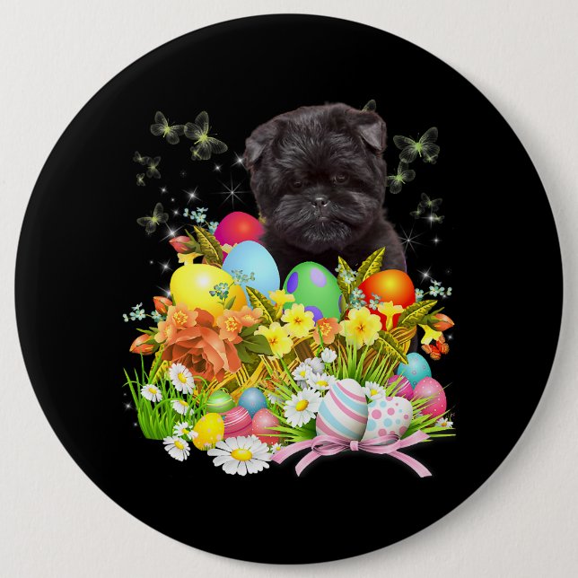 Affenpinscher Bunny Dog With Easter Eggs Basket Co 6 Inch Round Button (Front)