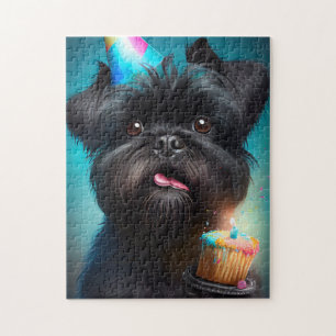 Affenpinscher celebrating Birthday Balloons cake Jigsaw Puzzle