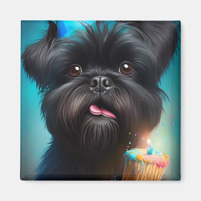Affenpinscher celebrating Birthday Balloons cake Magnet (Front)
