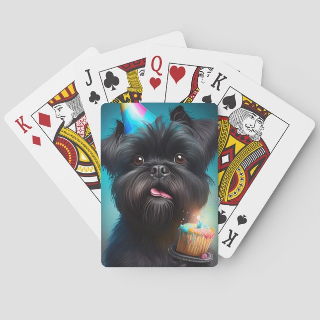 Affenpinscher celebrating Birthday Balloons cake Playing Cards (Back)