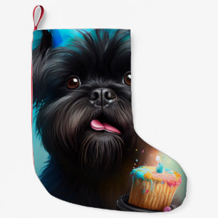 Affenpinscher celebrating Birthday Balloons cake Small Christmas Stocking