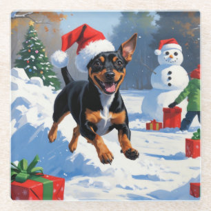 Affenpinscher Christmas Festive Snow Scene Glass Coaster