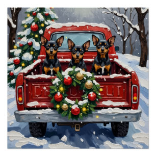 Affenpinscher Christmas Red Truck Holiday Poster