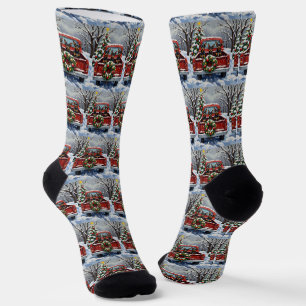 Affenpinscher Christmas Red Truck Holiday Socks