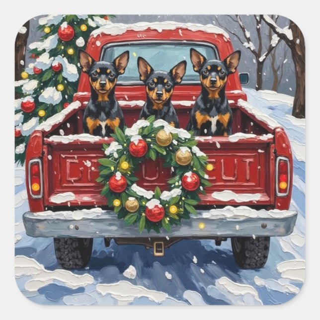 Affenpinscher Christmas Red Truck Holiday Square Sticker (Front)