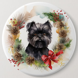 Affenpinscher Christmas Wreath Festive Pup 6 Inch Round Button