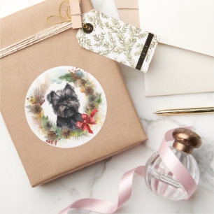 Affenpinscher Christmas Wreath Festive Pup Classic Round Sticker