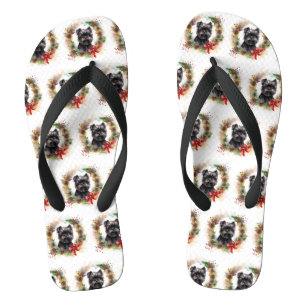Affenpinscher Christmas Wreath Festive Pup Flip Flops