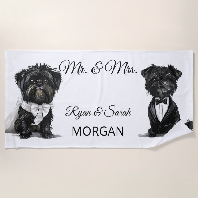 Affenpinscher Couple Bride Groom Mr and Mrs Beach Towel (Front)