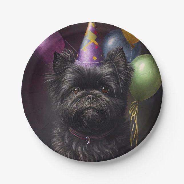 Affenpinscher Dog Birthday Balloons Paper Plate (Front)