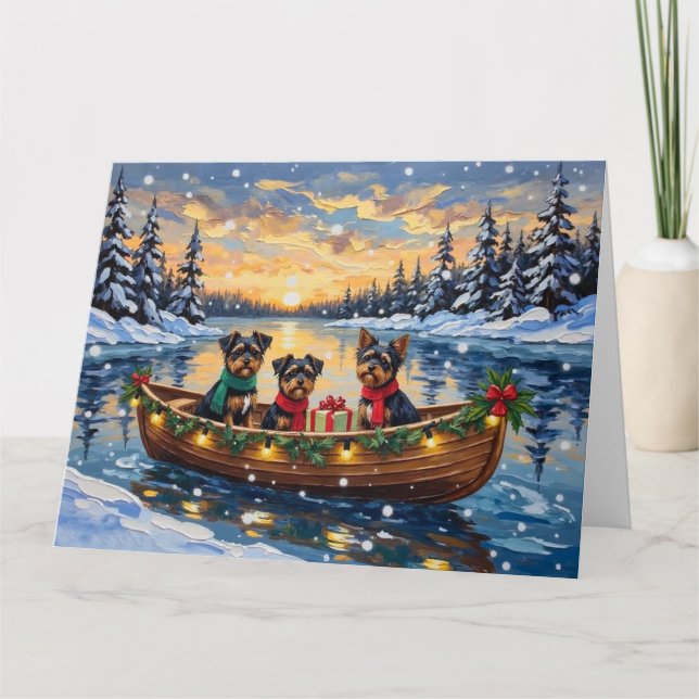 Affenpinscher Dog Christmas Boat Holiday Card (Front)