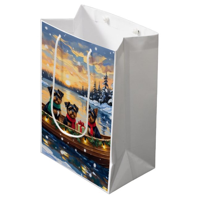 Affenpinscher Dog Christmas Boat Holiday Medium Gift Bag (Front Angled)