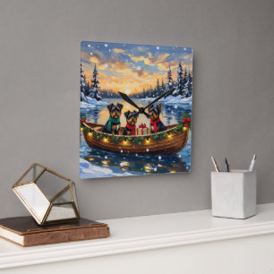 Affenpinscher Dog Christmas Boat Holiday Square Wall Clock