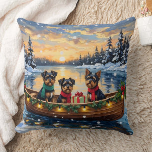 Affenpinscher Dog Christmas Boat Holiday Throw Pillow