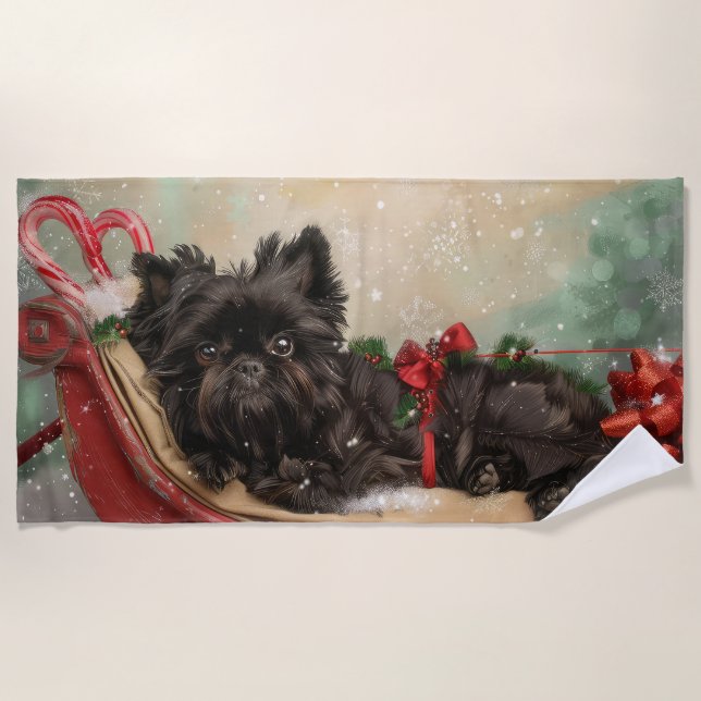 Affenpinscher Dog Christmas Festive Beach Towel (Front)