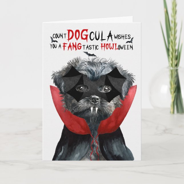 Affenpinscher Dog Funny Count DOGcula Halloween Holiday Card (Front)