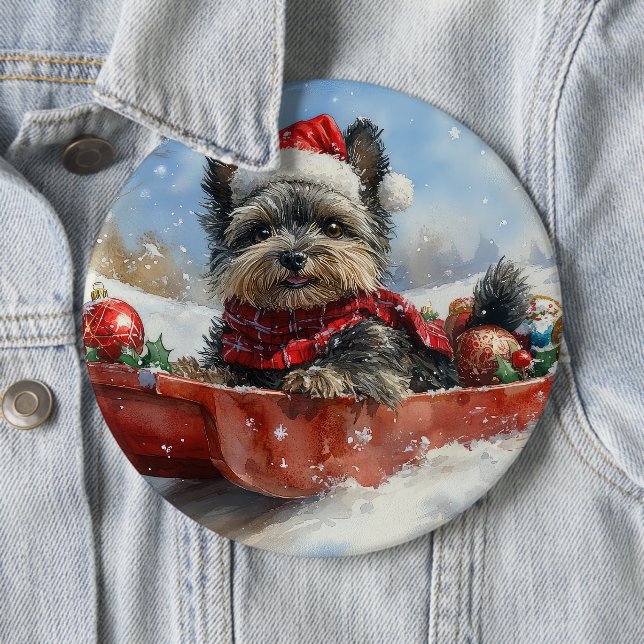 Affenpinscher Dog in Sledge Let it Snow Christmas 6 Inch Round Button (In Situ)