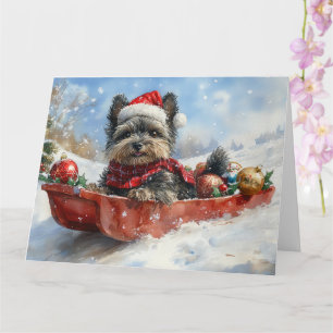 Affenpinscher Dog in Sledge Let it Snow Christmas Card
