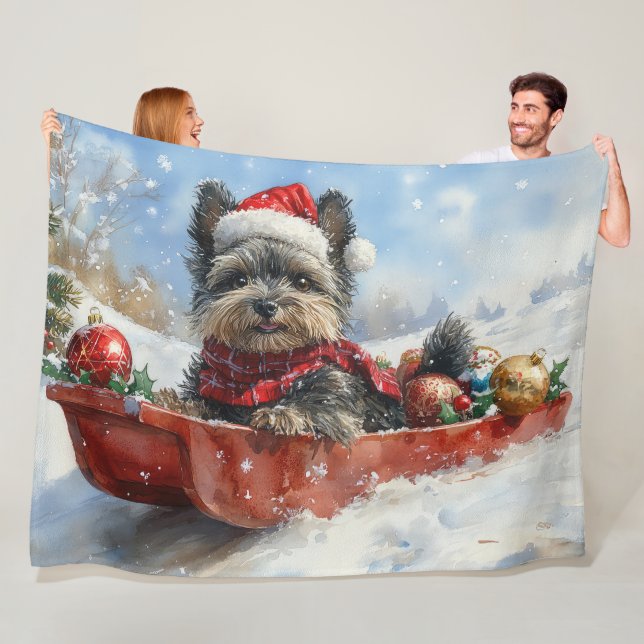 Affenpinscher Dog in Sledge Let it Snow Christmas Fleece Blanket (In Situ)