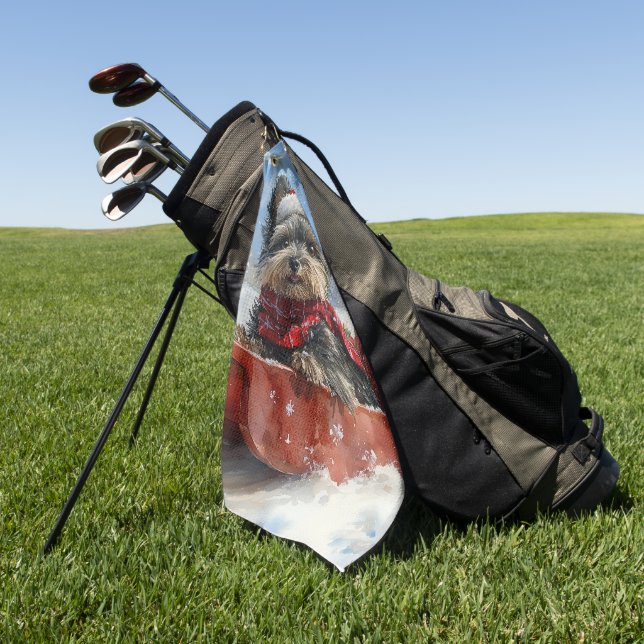 Affenpinscher Dog in Sledge Let it Snow Christmas Golf Towel (Green)