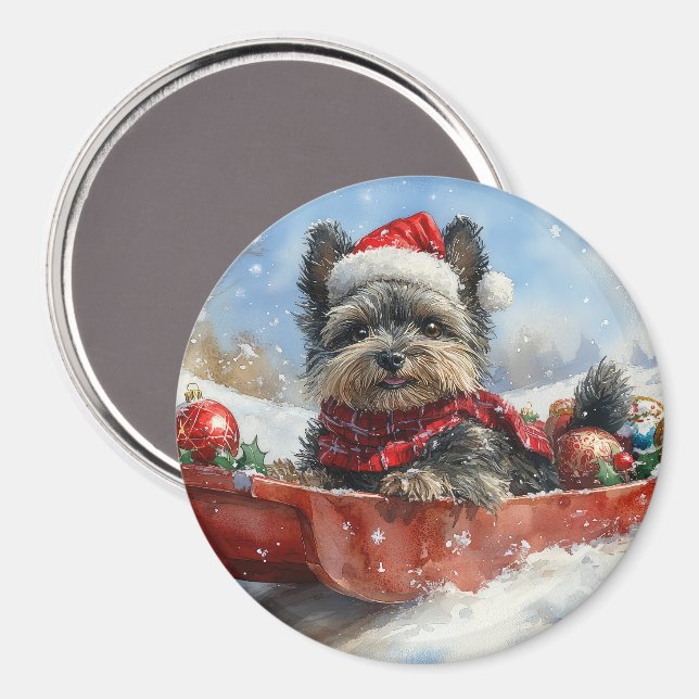Affenpinscher Dog in Sledge Let it Snow Christmas Magnet (Front/Back)